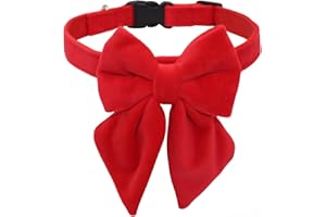 THAIN Velvet Dog Collar with Style Bow Tie, Quick Release Plastic Buckle Adjustable Dog Collars for Small Medium Large Dogs Pets (S, Velvet Red)