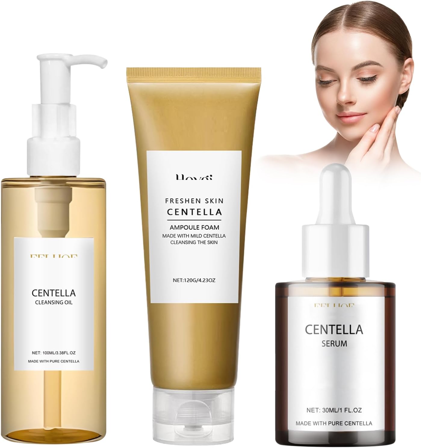 3 Piezas Centella Skincare, Centella Cleansing Oil + Limpiador Facial + Asiatica Serum, Centella Cleanser, Aceite Limpiador Facial Coreano, Adecuado para pieles sensibles