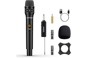 JAMELO Micro sans Fil, Microphone sans Fil Professionnel, Karaoké Micro sans Fil pour Chant, Microphone Portable À Main avec Récepteur Rechargeable, pour Discours Mariage DJ Spectacles Église