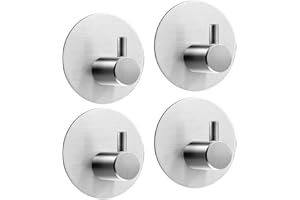 Aikzik Self Adhesive Hooks, Heavy Duty Stick on Door, Wall, Strong Sticky Hooks Hanging up to 8KG for Towel, Keys, Waterproof and Rustproof in Shower Bathroom Kitchen, No Drill Glue Needed,4 Pack