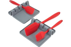 KOKSI Utensil Rest for Kitchen with Drip Pad – Silicone Spoon Holder for Hob & Countertop, Heat Resistant, BPA-Free, Non-Slip Utensil Tray for Spoons, Tongs, Ladles – 2 Pack