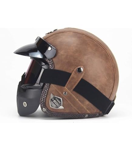 Casque Jet Vintage 3/4 Face Ouverte Moto - ECE Homologué Retro Demi-Jet Avec Lunettes De