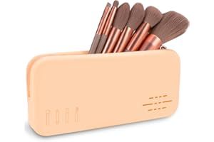 NICEKOOL Estuche Brochas Maquillaje, Soporte brochas de Maquillaje para Viaje, Bolsa de Cepillos Cosméticos Silicona Organizador Brochas Maquillaje Moderno Portátil Suave y Elegante, Caqui