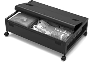 MixcMax Unterbett Aufbewahrungsbox mit Rollen Deckel, Unterbettkommode Aufbewahrungsbox Metall Unterbett Aufbewahrung Unterbettbox für Kleidung Spielzeug Schuhe Bücher Schlafzimmer, 1PCS