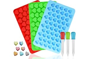 Set di 3, mini stampi gommosi in silicone a forma di cuore con contagocce, stampi per tortiera in silicone SourceTon per cottura al cioccolato - rosso, blu e verde