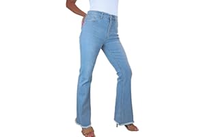 Paulo Due Women's Flared Denim Jeans Ladies High Waisted Bell Bottom Bootcut Frayed Hem Jeans 10-22