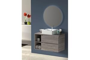 ALLSTONE Set da bagno Zeus - 9 colori diversi e 2 misure - con mobili, specchio rotondo retroilluminato e Lavabo da appoggio