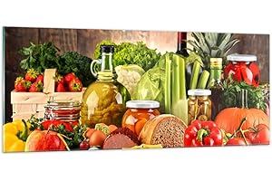 ARTTOR Moderne Impression sur Verre 100x40cm Image Tableau en Verre Decoration Murale La nourriture les légumes le brocoli la viande Grand Tableaux Decoratifs Panoramique Deco Salon Art GAB100x40-3182