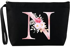 Blisswave Neceser Mujer, Neceser Maquillaje Personalizado con Nombre de la A a la Z, Cremallera Metálica, Diseño De Impresión Exquisito, Forrado, Regalos Personalizados (Negro)