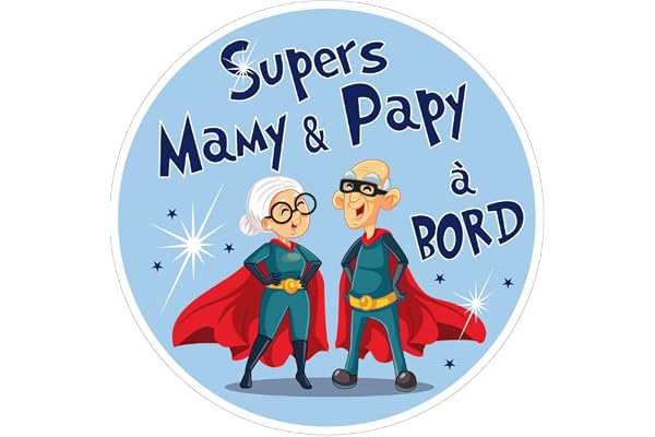 Sticker Voiture Papy & Mamy. Autocollant Voiture Supers Papy & Mamy à Bord (J0156). Autocollant diamètre 13 cm pour Le véhicule, Avertissement de sécurité
