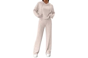 MJGkhiy Combinaison Femme Complet Tricot Élégant Deux Pièces Tricoté Pull Et Pantalon Jambe Large Complet Laine Hiver Doux Ensemble Coordonné Chaud Automne Combinaisons En Pulls Hiver Complet Pour La
