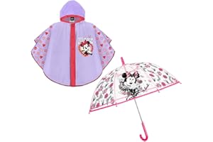 prl Mantellina Pioggia e Ombrello MINNIE Trasparente a Cupola Poncho Antipioggia 2-5 anni Impermeabile Bambina Bimba Mantella Minni