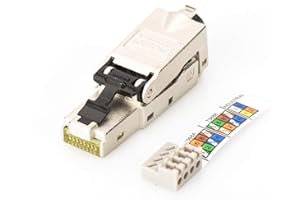 Digitus DN-93631 - Conector de Red Cat 6A - 1 pieza - 360° Blindado - Conector de Campo RJ45 Cat6A - Instalación sin herramientas - 500 MHz - 10GBase-T - 10 Gbit/s - AWG 27/7 a AWG 22/1