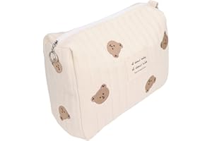 01 02 015 Diaper Storage Bag, Large Capacity Convenient Reusable Baby Bottle Bag Cotton Cloth Portable Cute Pattern for Mother for Travel(Bear Embroidery)