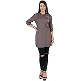 JC4U Women's 3/4th Sleeve Mandarin Collar Short Kurti with Sequence Embroidery_Sizes (S-2XL)