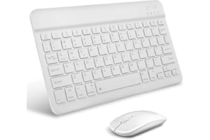 AIMMIE Tastiera wireless portatile, Rechargeable10 Tastiera universale ultra sottile per tablet con mouse wireless, piccola tastiera wireless per tablet iOS/Android/Windows, laptop, telefoni (White)