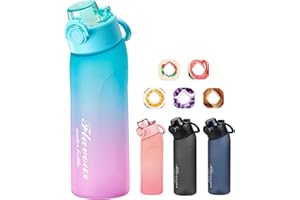 Metyniete Botella de aire de 720 ml, con 5 cápsulas de sabor, sin BPA, tritán, botella de agua para gimnasio al aire libre (azul púrpura + 5 cápsulas)