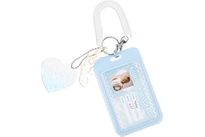 Amaxiu 3 Inch Acrylic Kpop Photocard Holder, Photocard Display Frame Kpop Photocard Stand Kpop Photocard Organizer with Keychain Love Heart Pendant for Tabletop Decor (Blue)