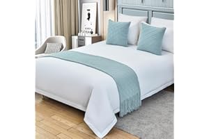 QRGMKL Solid color Knitted Bed Runner Bedspread Diamond Pattern Bed Scarf Luxury Blanket Bedding Decor Premium Sofa Towels for Bedroom and Hotel-Aqua Blue||260X60cm for 2m Bed