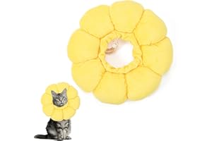 ZOUWEL Halskrause Katze, Katzenhalsband, Elizabethan-Kragen für Katzen, Weicher, anpassbarer Halskrause für Haustier-Recovery, Schutz vor Lecken und Kratzen nach Operationen (Gelb, M)