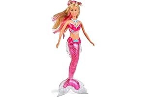 Simba Steffi Love Squishy Mermaid – Sjöjungfrudocka med mjukfylld stjärtfena och delfinfigur, 29 cm stor Steffi i fantasifull undervattensoutfit, från 3 år
