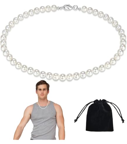 Collana Uomo Con Perle Artificiali Grosse 14mm – Stile Beaded - Foto 2