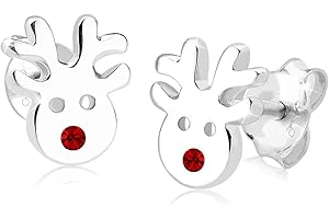 Elli Ohrringe Kinder Ohrstecker Rentier Motiv Verspielt mit Kristall in 925 Sterling Silber