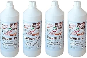 PIP PRODOTTI INNOVATIVI PROFESSIONALI PIP Sapone Cremoso Igienizzante con Antibatterico Lavamani San, Kit 4pz. da 1L, PH Fisiologico, Protezione Mani, Idoneo HACCP, Ricarica Risparmio
