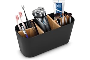 Toaren Bambus Trennwände Toothbrush Holder Zahnbürstenhalter,Herausnehmbarer Zahnputzbecher Kunststoff,Elektrische Zahnbürste Halterung Badezimmer Organizer mit 1 Zahnpastafach 4 Zahnbürstenfächer