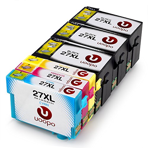 Uoopo Epson 27 27XL Kompatible Druckerpatronen, Multipack Patronen Kompatibel mit Epson WorkForce WF-3620DWF WF-3640DTWF WF-7610DWF WF-7620DTWF WF-7110DTW Drucker ( 3 Schwarz 1 Cyan 1 Magenta 1Gelb)