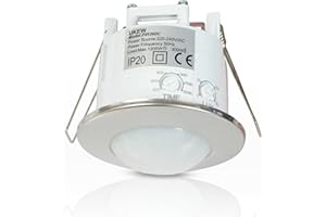 UKEW 360 Degree PIR Motion Sensor - 1200W Chrome Recessed Ceiling Mounted Occupancy Light Switch with Adjustable Timer & LUX Control - Presence Detector for Home Security