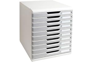 ‎EXACOMPTA Exacompta 302041D Ablagebox Modulo mit 10 Schubladen für DIN A4+ Dokumente. Belastbare Schubladenbox mit hoher Kapazität für mehr Platz auf dem Schreibtisch grau/steingrau