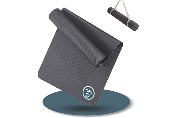 Lileno Sports Yogamatta (180 x 60 cm) med bärrem, halkfri gymnastik- och fitnessmatta, 4 mm tjock, sport- och yogamatta för gym, träning, gym och träning