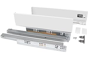 Emuca - Kit cassetto per cucina o bagno, altezza 83 mm, prof. 450 mm, 40 Kg, chiusura soft, pannelli no inclusi, Acciaio, Bianco