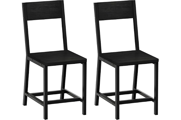 YOUDENOVA Matrumsstolar set om 2, stabil metallram, bekväma köksstolar med ryggstöd, lämplig för vardagsrum, matsal och kök, svart, kan belastas upp till 150 kg