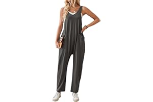 SotRong Summer Jumpsuit for Women Uk Casual Leisure Sleeveless V Neck Jersey Rompers Wide Leg Solid Harem Playsuits Baggy Loose Tank Overall with Pockets