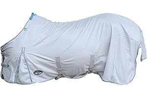 ‎MARENGOS Marengos - Fliegendecke Protect mit Bauchlatz & Schweiflatz | robuste & feinmaschige Pferdedecke zum Schutz vor Insekten | doppelter Frontverschluss | Outdoor-Pferdedecke in Silbergrau | 135cm