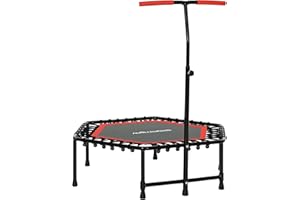 SPORTNOW Trampoline de Fitness 114 cm avec Cordes élastiques, poignée réglable sur 3 Positions, Trampoline Adulte Charge 100 kg Stable et Silencieux pour entraînement intérieur