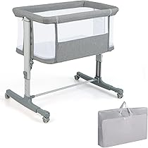 COSTWAY 3-in-1 bijzetbed, reisbed voor baby's, met matras, babybed, babywieg en kinderbed, 5-traps in hoogte verstelbaar, kantelbaar, wieg met draagtas, belastbaar tot 9 kg (donkergrijs