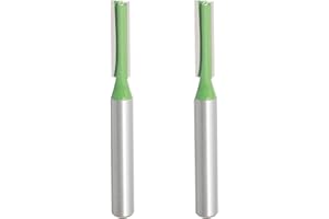 Aopin Router Bit 5mm Cutting Dia 6mm Shank Dia Double Flute Straight Bit Carbide for Woodworking Milling Cutter Tool, Green, Silver, 2Pcs