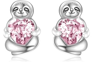 AOBOCO Srebrne kolczyki z leniwcem z kryształkami w kształcie serca, prezenty urodzinowe dla kobiet dziewcząt dla niej