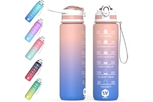 WHIPY 500ML Water Bottle with Straw - Leak-Proof & BPA Free Reusable Sports Bottle - Motivational Time Markings for Hydration Durable Drink Bottle for Gym, Sports, Outdoor, Cycling (Pink & Blue)