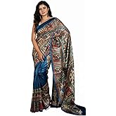 Bengal looms India Hand Paint Madhubani on Natural Gicha Tussar Silk Saree for Women