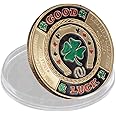 SW AINYROSE Poker Card-Guard Coin Collectibles Table Games - Good Luck w/Plastic Case, Las Vegas Good Luck Horseshoe/Shamrock Poker Coin Chip Card Guard Protector