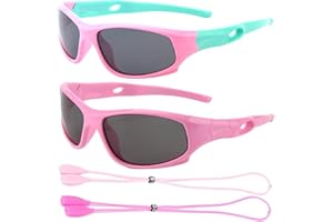 HTTDSLF 2 Pcs Lunette de Soleil Enfant, Polarisées Lunettes de Soleil Enfant Anti UV400, Flexible Lunettes de Sport Mixte pour 3-12 Ans Fille et garçon