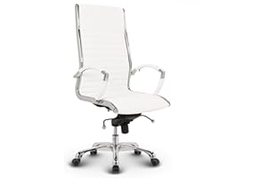 VERSEE Premium Echt-Leder Chefsessel Montreal in Weiss - Ergonomischer Designstuhl für Büro und Home-Office - Sitzhöhe 46-54cm - Belastbar bis 150kg