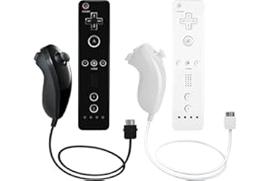 AUFGLO Remote Controller and Nunchuck Compatible With Wii/Wii U - Includes Silicone Case and Wrist Strap (Black+White)