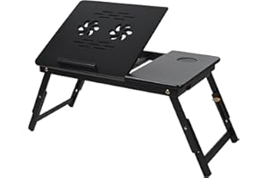 VASMIA Tavolino da Letto,Tavolo Pieghevole PC Portatile, Supporto con Altezza Regolabile in bambù,Vassoio Letto per Colazione, Lavorare, Leggere, Scrivere, Guardare Film，Nero