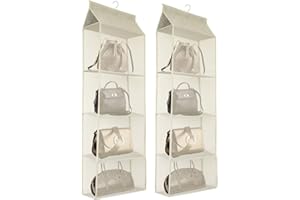 Dearjana Porta Borse da Armadio, Traspiranti Organizzatore Borsa Armadio per Armadio Camera da Letto con Gancio, Risparmiare Spazio, 4 Tasche, Portaborsa Armadio, 2 Pezzi Beige