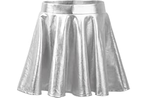 Kaerm Kinder Mädchen Metallic Rock A Linien Faltenrock Glänzend High Waist Skater Rock Hochglanz Mit Innenshorts Für Fasching Karneval Gr.110-164